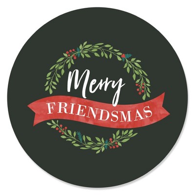 Big Dot of Happiness Rustic Merry Friendsmas - Friends Christmas Party Circle Sticker Labels - 24 Count