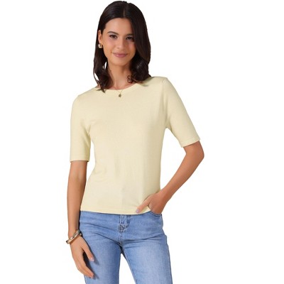 INSPIRE CHIC Women's Short Sleeve Boat Neck Lightweight Stretchy Basic Knit Casual T-Shirt