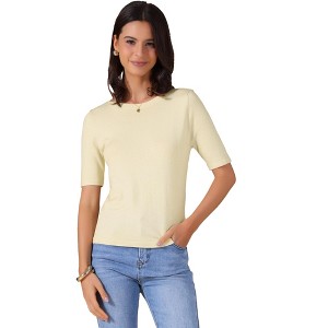 INSPIRE CHIC Women's Short Sleeve Boat Neck Lightweight Stretchy Basic Knit Casual T-Shirt - 1 of 4