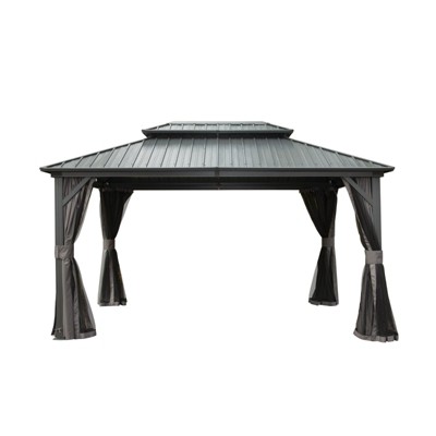 VisioGear Canopies and Gazebos, Gazebo with Double Roof Canopy, Gazebo Pavilion for Patio and Backyard, Gray, 144"*120"*113.88"