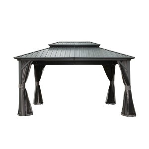 VisioGear Canopies and Gazebos, Gazebo with Double Roof Canopy, Gazebo Pavilion for Patio and Backyard, Gray, 144"*120"*113.88" - 1 of 4