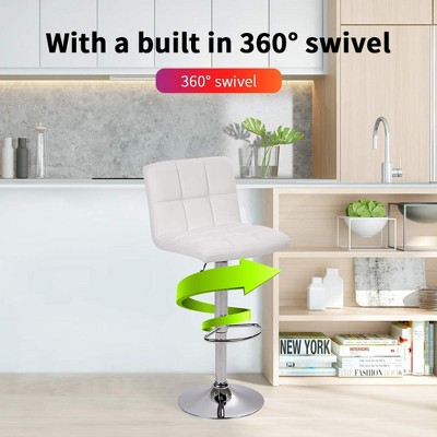 White Adjustable Swivel Bar Stools with Chrome Base, Set of 2