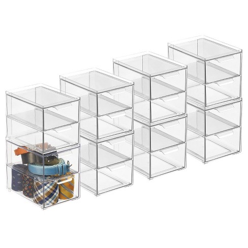 mDesign Plastic Stackable Bathroom Storage Organizer with Drawer, 2 Pack,  Clear 