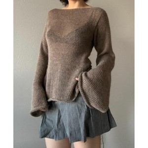 Women's Bell Sleeve Knit Top - Sexy Back Tie Detail Loose Fit Cropped Sweater for Date Night & Fall (S-L) - 1 of 3
