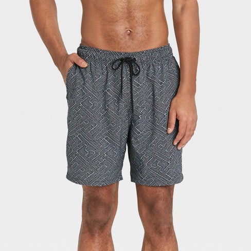 Men's 7" Geo Print Swim Trunk with Boxer Brief Liner - Goodfellow & Co™ Gray - image 1 of 4