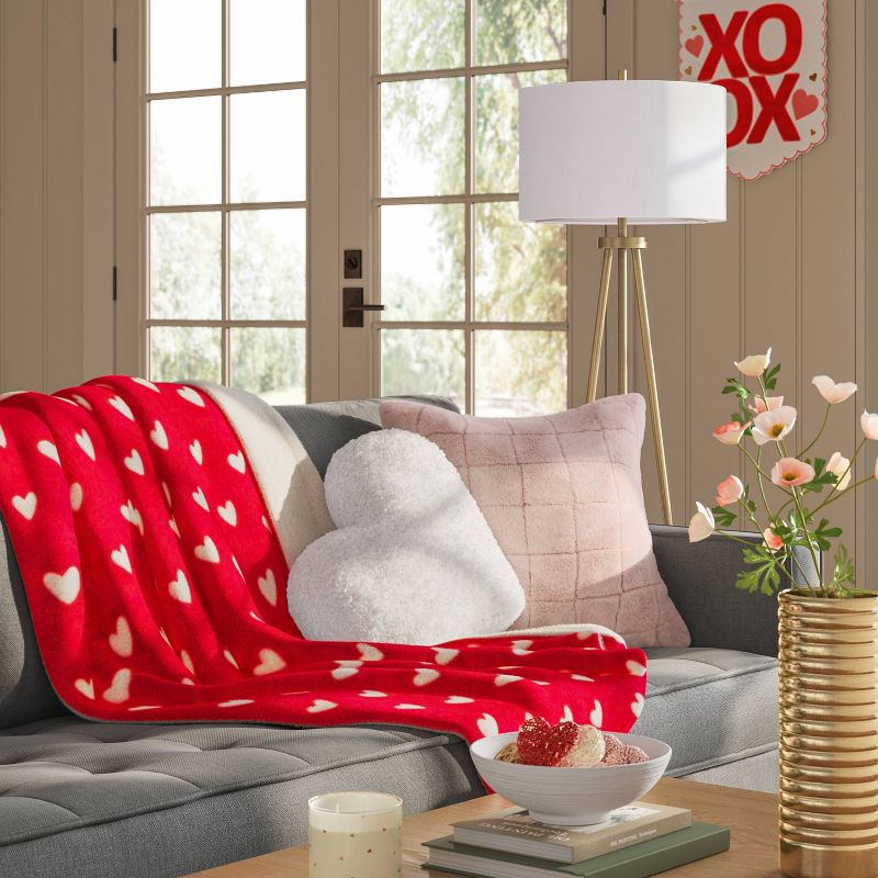 Printed Plush Hearts Throw Blanket with Faux Shearling Reverse Red/Pink - Threshold&#8482;, 3 of 10