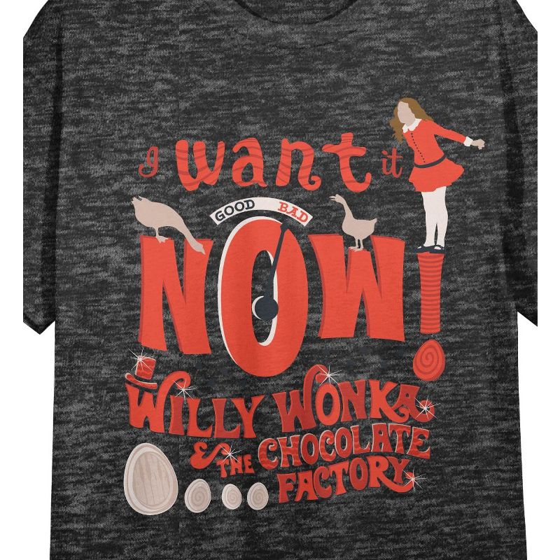 Willy Wonka & The Chocolate Factory Veruca Salt Crew Neck Short Sleeve Charcoal Heather Women's Night Shirt, 2 of 3
