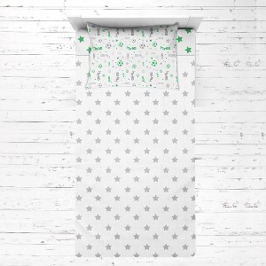 Bacati - Soccer Sports Green Gray Muslin 3 pc Toddler Bed Sheet Set - 1 of 4