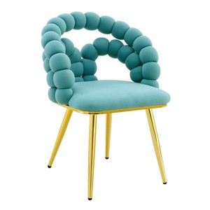 TopComfy Accent Chairs Set of 4 Puffy Bubble Chair Ball Chain Chair Dining Chairs with Gold Plated Legs for Dining Room, Blue, 23"*19"*32" - 1 of 4