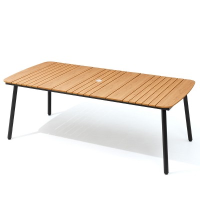 Pellebant 2.1m Patio Dining Table 6-8 People Durable WPC Tabletop Aluminum Frame Indoor/Outdoor Dining Table for Backyards Poolside Gardens (Brown)