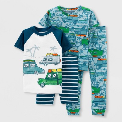 Image of Baby Boys' 4pc Beach Vehicles Pajama Set - Just One You® made by carter's White/Green/Gray 12M