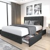 Allewie King Size Upholstered Platform Bed Frame with 4 Storage Drawers, Diamond Stitched Headboard, Wooden Slats, No Box Spring Needed, White - 3 of 4