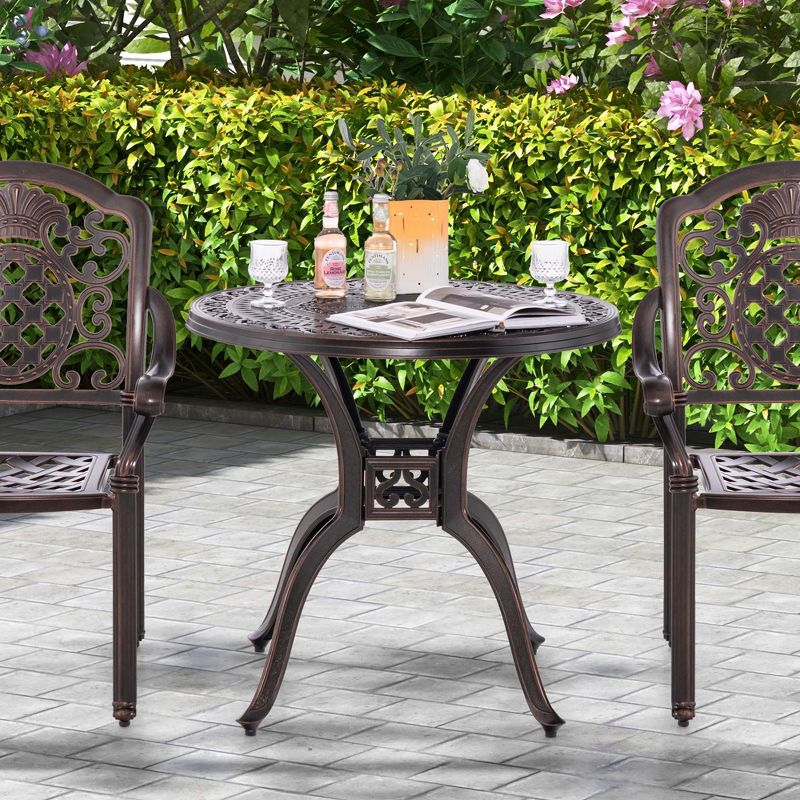 Costway 31.5" Cast Aluminum Table Patio Round Dining Table with 2" Umbrella Hole, 2 of 11