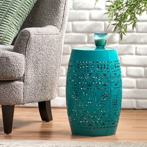 VisioGear Patio End Tables, 18 Inch Outdoor End Table, Decorative Garden Stool for Indoor Outdoor, Modern End Table, Blue, 12.25"*12.25"*18" - 1 of 4