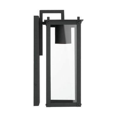 Hunt Modern Industrial Black Aluminum Outdoor Lantern with Clear Glass