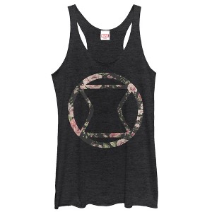 Women's Marvel Black Widow Floral Racerback Tank Top - 1 of 4