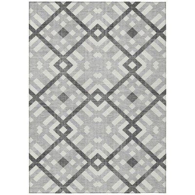 Gray Charcoal And Ivory Geometric Washable Indoor Outdoor Area Rug