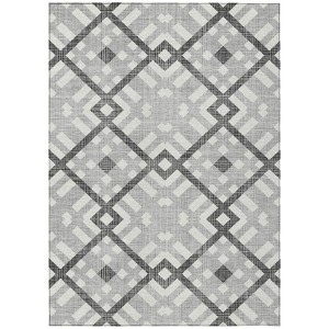 Gray Charcoal And Ivory Geometric Washable Indoor Outdoor Area Rug - 1 of 4