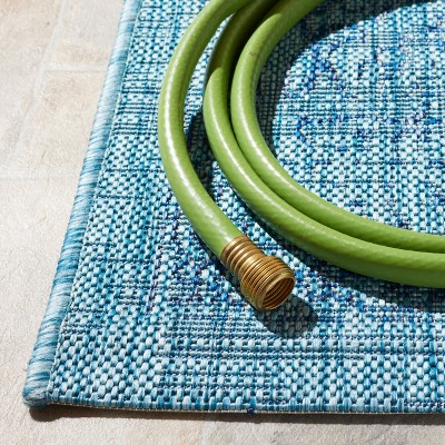 Aqua Navy Enhanced Polypropylene Indoor/Outdoor Runner Rug - 2'3" x 8'