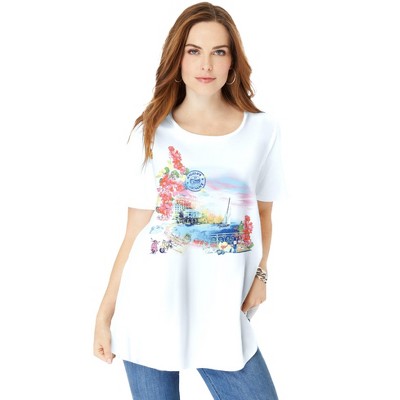 Roaman's Women's Plus Size Travel Graphic Tee