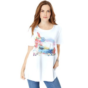 Roaman's Women's Plus Size Travel Graphic Tee - 1 of 4