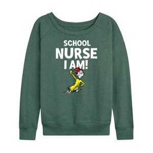 Women's - Dr. Seuss - School Nurse I Am Sam I Am Lightweight French Terry Wide Neck Long Sleeve Shirt - 1 of 4