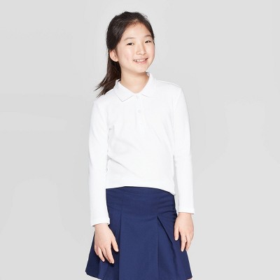 childrens long sleeve white polo shirts