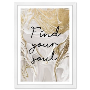 13" x 19" Find Your Soul Light Motivational Quotes Framed Wall Art Gold - Wynwood Studio: Modern Decor, White Frame, Digital Art - 1 of 4