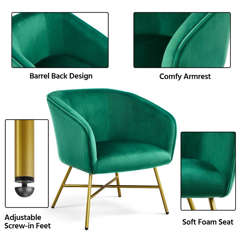 Yaheetech Velvet Upholstered Accent Chair with Backrest Armrest for Living Room, 4 of 8