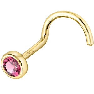 Jewelry Avalanche 22G 14K Gold Bezel-set Pink Tourmaline Nose Screw Nose Stud - 1 of 3