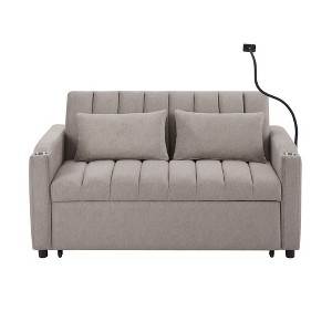 TiramisuBest 55.9" Convertible Loveseat Sofa Bed with 3 USB Ports, Storage, Dual Cup Holders & 360° Swivel Phone Holder, Adjustable,Light Grey - 1 of 4