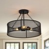 PAKOKULA 3-Light Matte Black Drum Farmhouse Semi-Flush Mount with Metal Mesh Cage Shade - 2 of 4