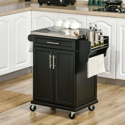 NicBex Kitchen Carts on Wheels Stainless Steel Kitchen Island with a Drawer, a Large Cabinet, Towel Rack and Spice Rack