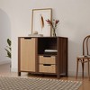 LuxenHome Walnut Finish Storage Cabinet with Rope Drawer Front, 1 Door, 2 Drawers, MDF Wood Brown - 2 of 4