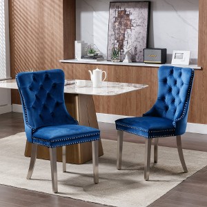 Lyngins Modern Armless Dining Chair Set of 2, High-end Tufted Solid Wood Kitchen Chair with Chrome Steel Legs, Velvet Upholstered Living Room Chair - 1 of 4