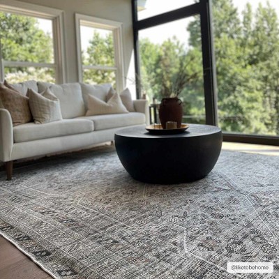 Barny Ivory and Slate Blue Washable Polyester Rectangle Area Rug