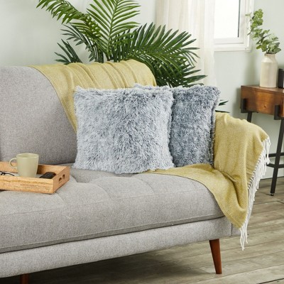 Gray Faux Fur 18x18 Euro Throw Pillow Covers, Set of 2
