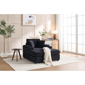 42.1'' Wide Stripe Corduroy Chaise Lounge Chair with Storage Armrest, Movable Ottoman, and Cup Holders, Detachable Cushions Deep Seat - 1 of 4