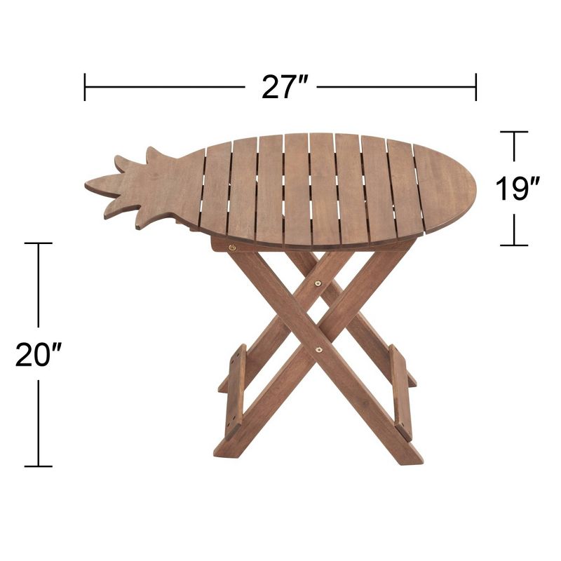 Teal Island Designs Farmhouse Rustic Acacia Wood Outdoor Accent Tables 21" x 19" Set of 2 Natural Oil Folding Slat Pineapple Tabletop for Spaces Patio, 4 of 9