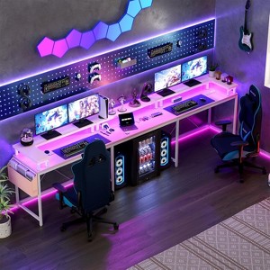 78.8" U Shaped Computer Desk with Power Outlets, USB Ports, LED Strip and Monitor Stand, Reversible L Shaped Desk with Storage Shelves - 1 of 4