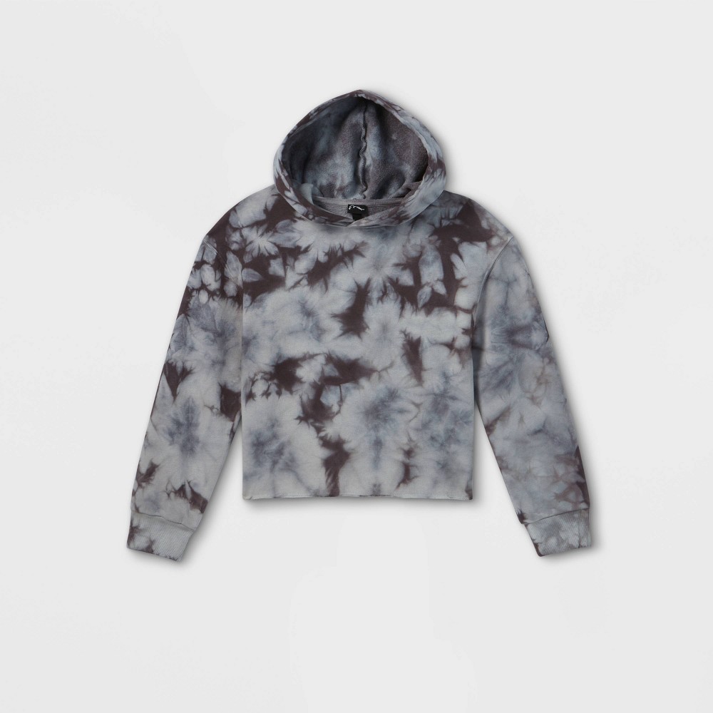 Size Medium Kids' Fleece Raw Edge Boxy Hoodie - art class Charcoal Gray 