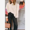 Amaryllis Women’s Plaid Patchwork Long Puff Sleeve Knit Pullover Top with Drop Shoulder Crew Neck - 3 of 4