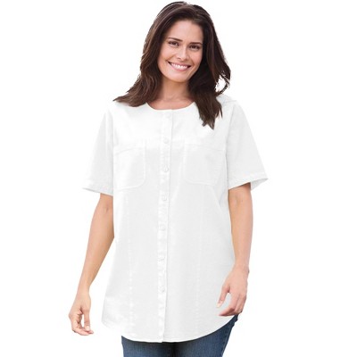 Woman Within Women's Plus Size Short-Sleeve Crinkle Shirt