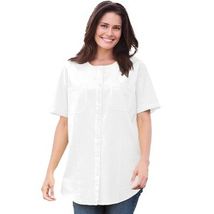 Woman Within Plus Size Short-Sleeve Crinkle Shirt - 1 of 4