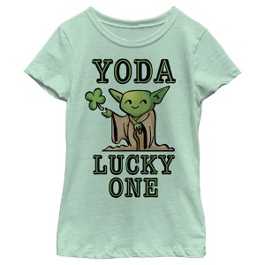 Girl's Star Wars St. Patrick's Day Cartoon Yoda Lucky One T-Shirt - 1 of 4