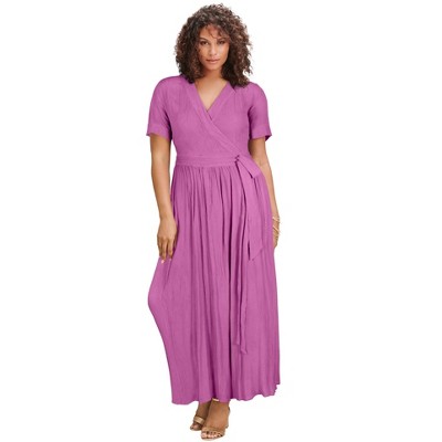 Roaman's Women's Plus Size Wrap Maxi Crinkle Dress