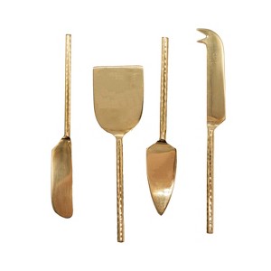 Soren 4-Piece Sleek Forged Brass Charcuterie Cheese, Pie Desert Serving Spatula & Knives Gift Box Set - 1 of 4