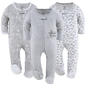 The Peanutshell Footed Baby Sleepers for Boys or Girls, Grey Elephant 3-Pack Newborn to 12 Months - 1 of 4