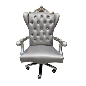 28" Versailles PU Executive Office Chair Silver/Antique Platinum - Acme Furniture: Adjustable, Swivel, Poplar Wood Frame - 1 of 4