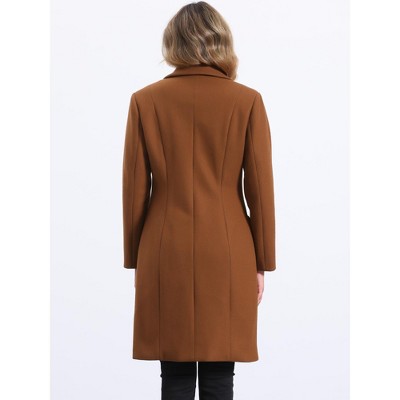 Allegra K Women's Winter Notch Lapel Mid-Long Single-Breasted Overcoat Pea Coats X-Small Brown — фото 3